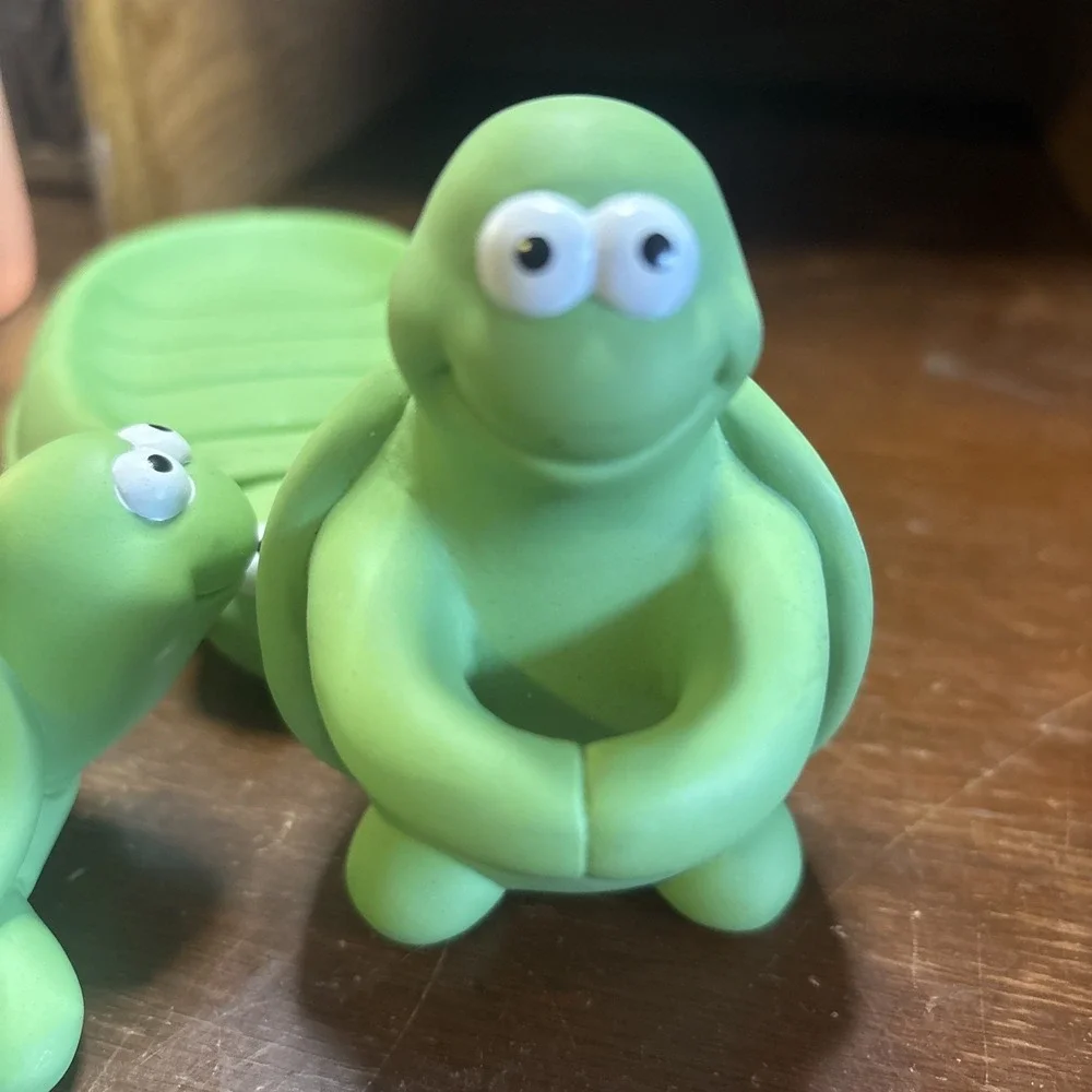 Kids Bathroom Set Turtles - Toothbrush, Cup & Soap Holder With Nail Brush